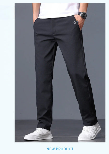 Men's Business Slim Pants Spring Thin Fashion Pocket Casual Trousers Comfortable Letter Labeling Pants Male Clothes