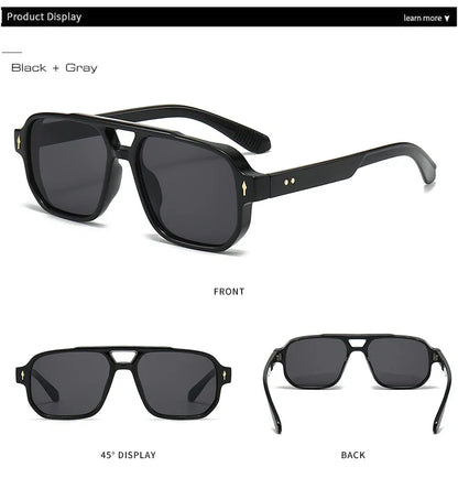 Vintage Double Bridges Men Square Sunglasses Fashion Clear Ocean Lens Eyewear Women Trending Rivets Sun Glasses UV400