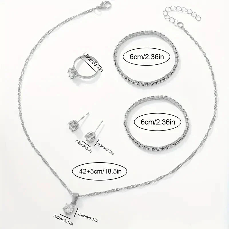 7pcs Women's Watch Fashion Casual Round Pointer Quartz Watch and Necklace Bracelet Ring Earring Set