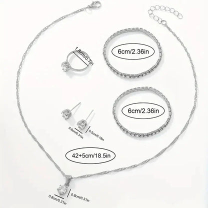 7pcs Women's Watch Fashion Casual Round Pointer Quartz Watch and Necklace Bracelet Ring Earring Set