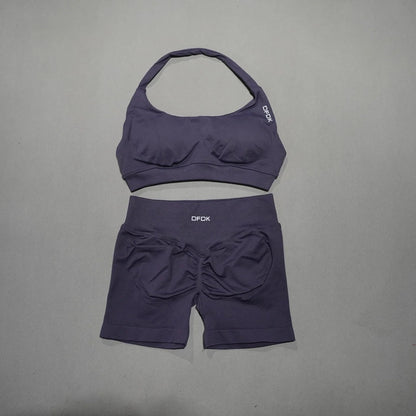 Women's Fashion 2 Piece Sports Set Lace Up Sports Bra Seamless Shorts Leggings Yoga Gym Fitness Running Tracksuit