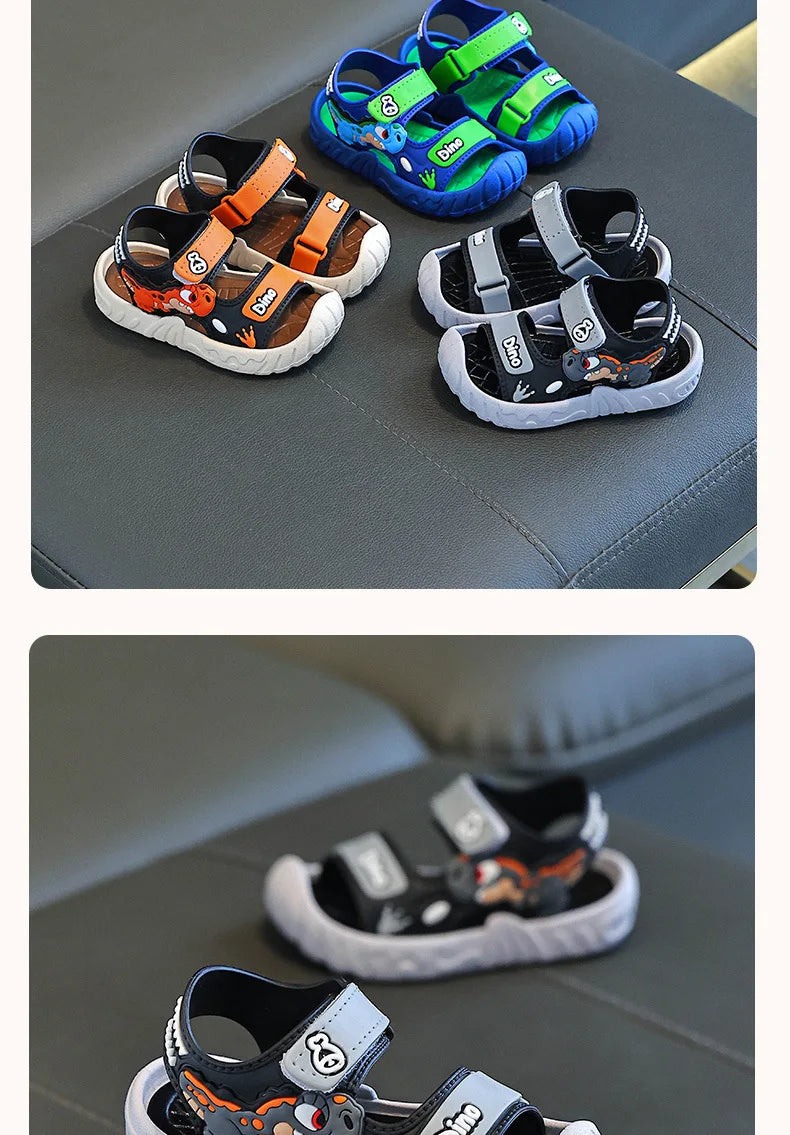 Children' Fashion Sport Sandals Geometric Patterns Breathable Wear-resistant Soft Shoes With Adjustable Velcro For Boys & Girls