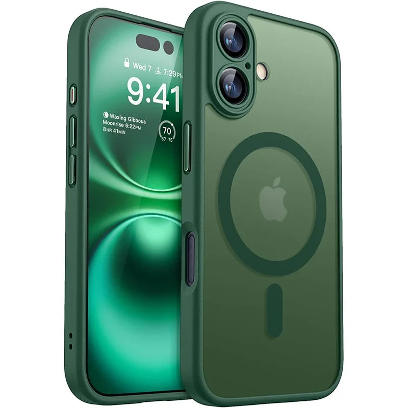 Magnetic Luxury Armor Shockproof Case For iPhone 17 Air 16 15 14 13 Pro Max For Wireless Charge Matte Translucent Cover