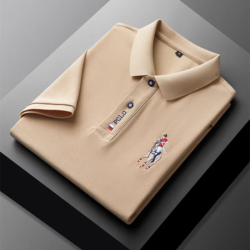 High end brand men's exquisite printed polo shirt short sleeve 2024 summer new cool and comfortable silk casual lapel T-shirt