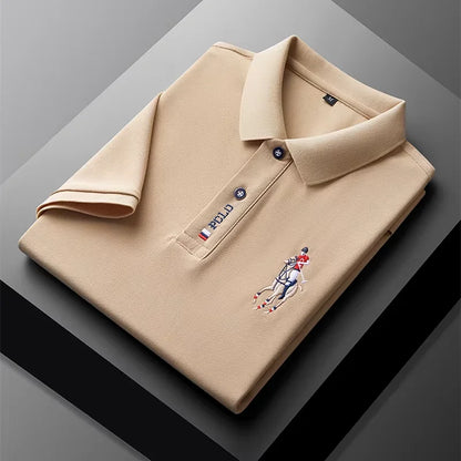 High end brand men's exquisite printed polo shirt short sleeve 2024 summer new cool and comfortable silk casual lapel T-shirt