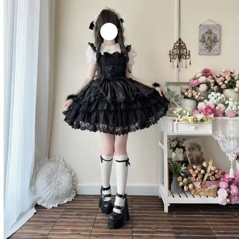 Lolita Boneless Crinoline Petticoat Black Ultra Poof Soft Mesh Short Skirt Flight Heaven Underskirt for Kawaii Style 25-45cm