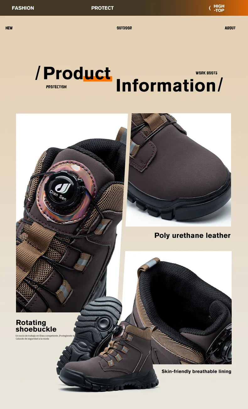 Waterproof Safety Boots Men Indestructible Steel Toe Work Boots Anti-smash Stab-resistant Safety Shoes Biker Botas Para Hombre