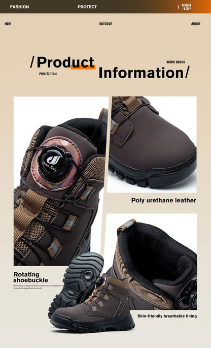 Waterproof Safety Boots Men Indestructible Steel Toe Work Boots Anti-smash Stab-resistant Safety Shoes Biker Botas Para Hombre