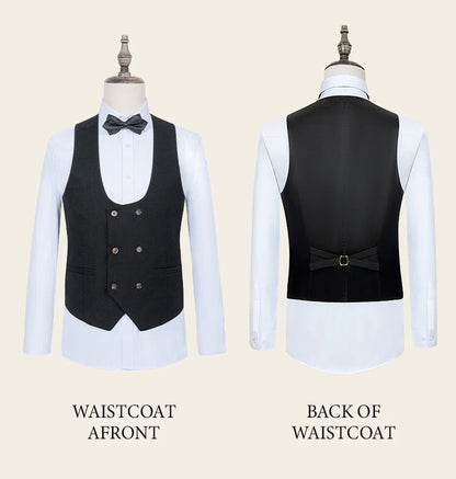 Black Men suit 3 piece set  gray elegant slim fit formal office and leisure banquet groomsman set groom's wedding dress
