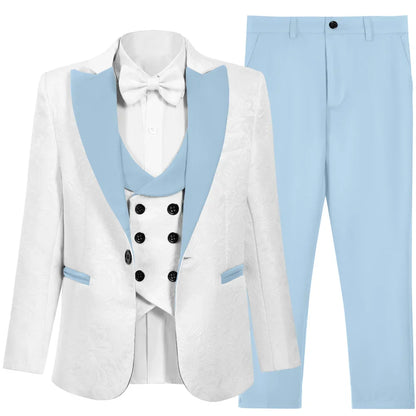 Hot Selling Stylish Paisley Jacquard Boys Formal Suit Set 3-14 Years 4 Piece Kids Wedding Tuxedo Elegant Blazer Vest Pants Bow