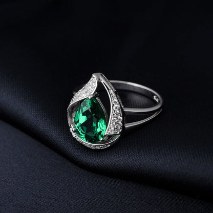 Pear 2.67ct Simulated Nano Emerald Created Ruby 925 Sterling Silver Ring for Women Statement Wedding Gemstone Jewelry