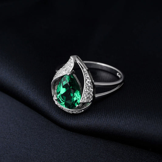 Pear 2.67ct Simulated Nano Emerald Created Ruby 925 Sterling Silver Ring for Women Statement Wedding Gemstone Jewelry