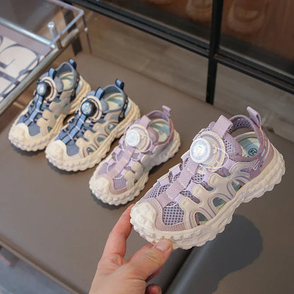 Children's Sports Sandals 3-18 Years Old Blue Hollow Breathable Boys Girls Casual Shoes Light Purple Soft Non-slip Kids Sneakers