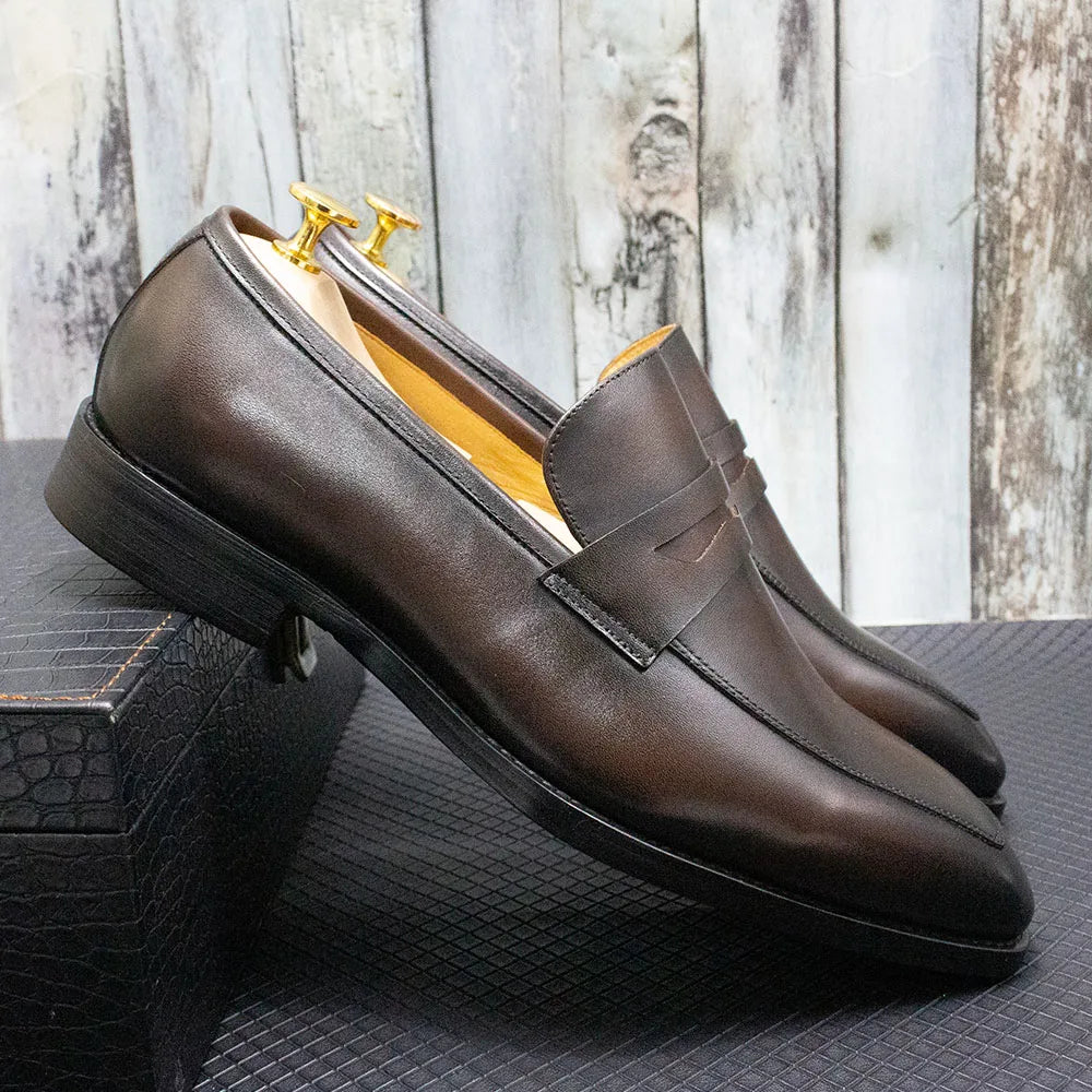 Men's Genuine Leather Penny Loafers Italian Design Luxury Classic Wedding Formal Office Business Dress Shoes