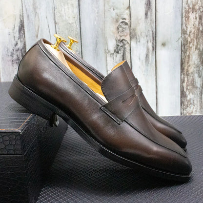 Men's Genuine Leather Penny Loafers Italian Design Luxury Classic Wedding Formal Office Business Dress Shoes