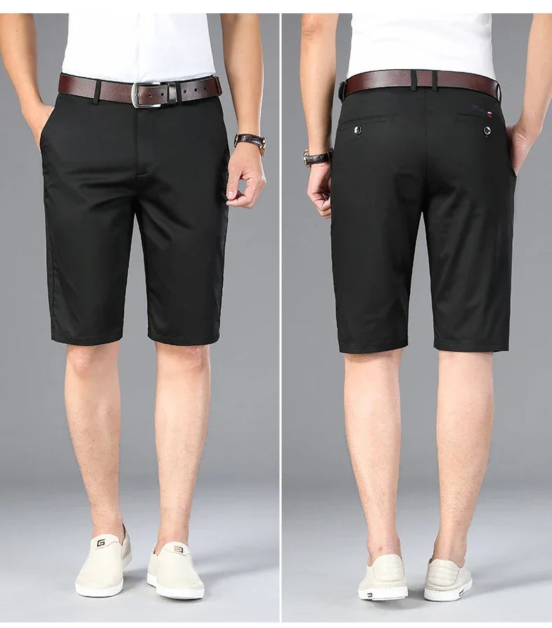 6 Colors Casual Shorts Men Summer New Fashion Business Straight Elastic Thin Short Pants High Quality Male Clothes Khaki Beige