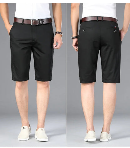 6 Colors Casual Shorts Men Summer New Fashion Business Straight Elastic Thin Short Pants High Quality Male Clothes Khaki Beige