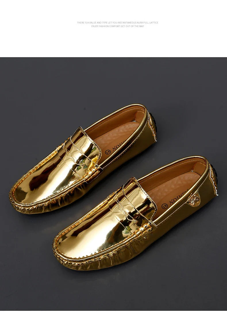 Patent Leather Beanie Shoes Men's New Spring and Summer Large Size Patent Leather Casual British Leather Shoes Women's Slip-On Lazy Casual Shoes Handmade Shoes