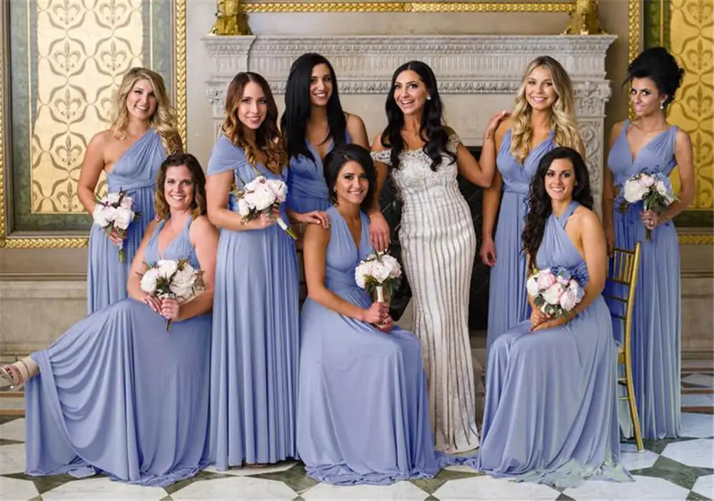 Sexy Bridesmaid Dress Infinity Style Convertible Halter V neckline Gown Sleeveless Multiway Wrap Changable Guest Gown
