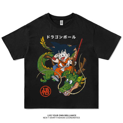 2026 Summer Dragon Ball Oversized T-shirt High Quality 100% Cotton Manga Grid Character Print Unisex Casual for Adults Kids