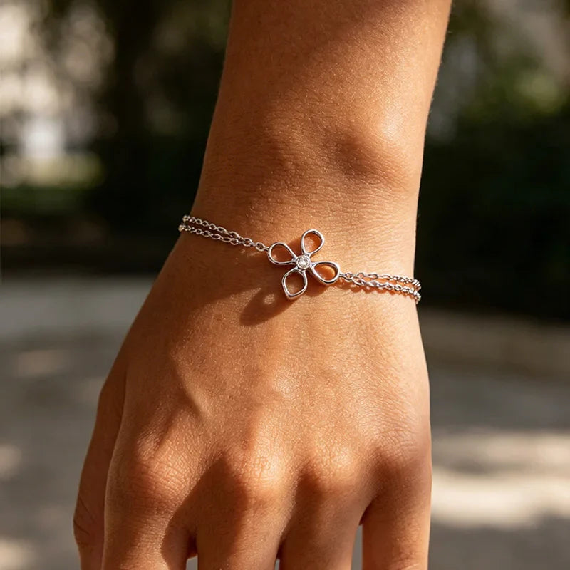 Flower Adjustable All Moissanite Bracelets for Women Girls Gift Dainty Jewelry Lab Diamond Chain Pure S925 Silver Bangle