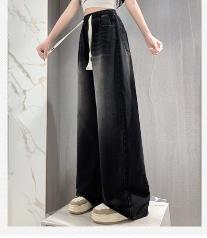High Elastic Wasit Plus Size Jeans For Women 2024 Autumn New Arrival Full Length Black Jeans Woman Streetwear Casual Denim Pants
