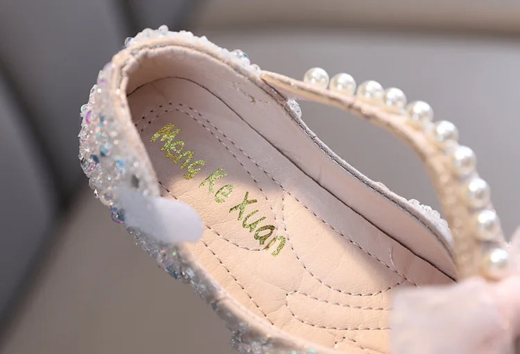 Toddler Girl's Princess Shoes Sequins Lace Bowknot 21-36 Children Mary Janes Three Colors Luxury Trendy Party Kids Shoes Flats