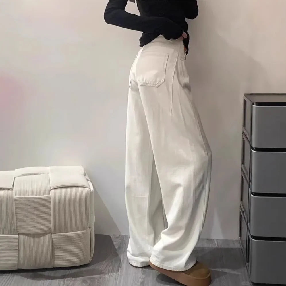 High Waist Draped Knife Edge Denim Jeans