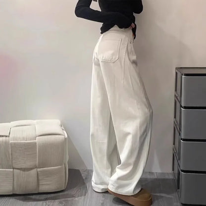 High Waist Draped Knife Edge Denim Jeans