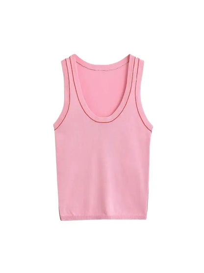 Women's Sleeveless Knit Tank Tops, V Neck ,Contrast Trims, Female Camis, Chic Vest Fashion