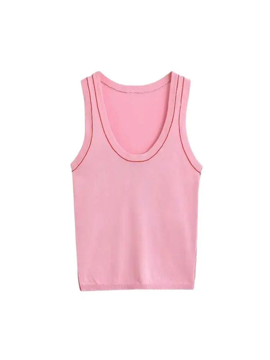 Women's Sleeveless Knit Tank Tops, V Neck ,Contrast Trims, Female Camis, Chic Vest Fashion