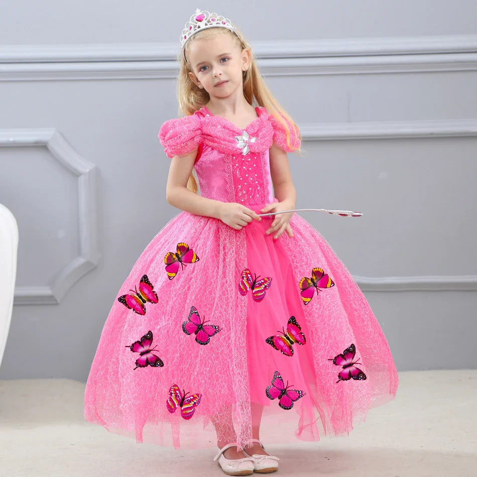 Summer Girls Sleeping Beauty Auroro Princess Halloween Cosplay Dress Off Shoulder Kids Gift Fancy Party Princess Clothing