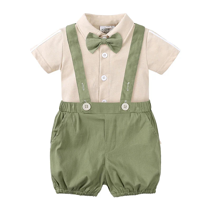 Infant Baby Boy Formal Outfit Newborn Gentleman Clothes Toddler Suit Set Short Sleeve Romper Shirt+Pants+BowTie+Suspender Shorts