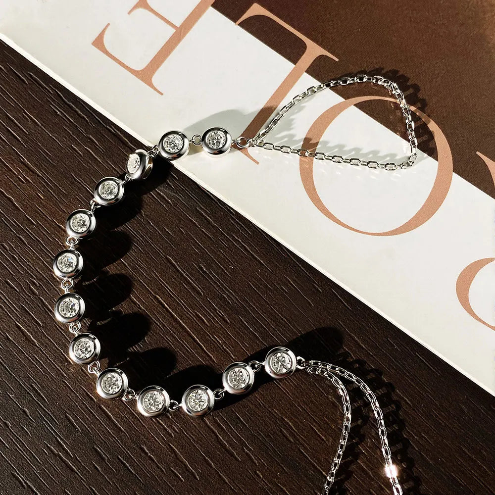 3mm Moissanite Bracelets for Women Girls 15-20cm Adjustable Chain 925 Sterling Silver Plated 18k Dainty Bubble Bracelet