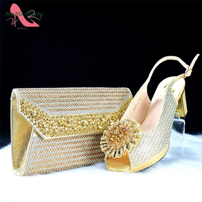 Italian Women Shoes Matching Bag Set in Green Color 7 CM Comfortable Heels with Plaform Elegant Peep Toe Sandals