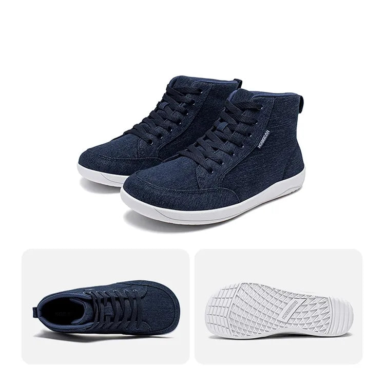Mid-Top Barefoot Shoes Unisex Wide Toe Box Canvas Sneakes Zero Drop Lace Up Outdoor Walking Shoes