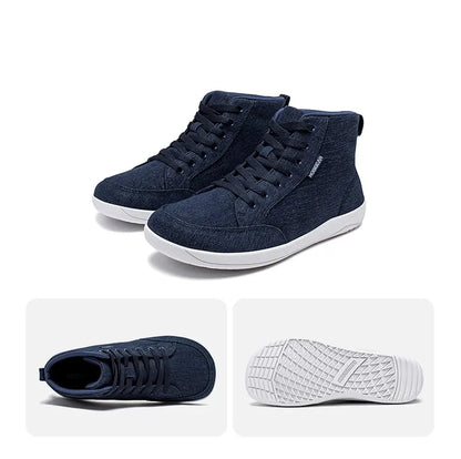 Mid-Top Barefoot Shoes Unisex Wide Toe Box Canvas Sneakes Zero Drop Lace Up Outdoor Walking Shoes