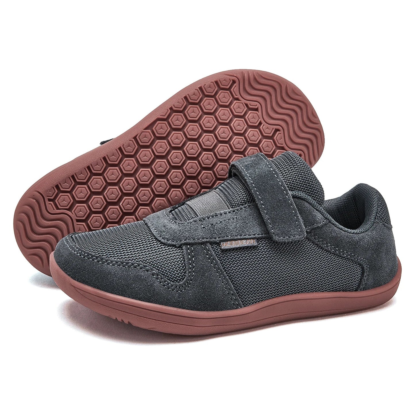 Kids Wide Toe Barefoot Shoes Little/Big/Kid Hook Loop Minimalist Sneakers Artificial Leather Mesh Lightweight Shoes