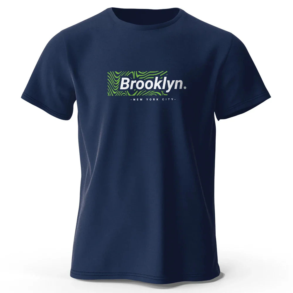 Brooklyn New York Print, Men's Novel Graphic Design T-shirt, Casual Comfy Summer Tees for Men's Daily ActivitiesTops Clothing