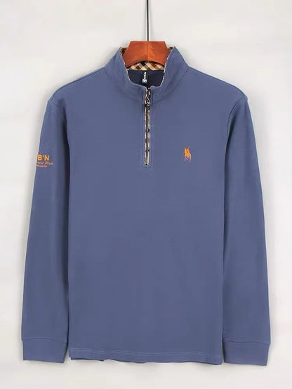 Luxury new Half Zipper Long Sleeve T-shirt 100% Cotton Brand Embroidered Stand Collar Men's Clothing Autumn Casual polo shirt