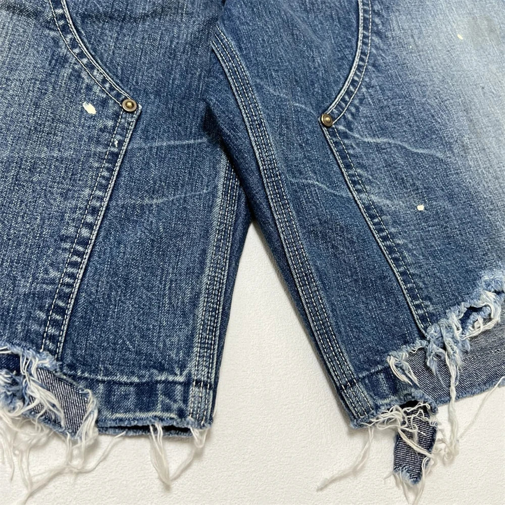 Black Nice Washed Damaged Saint DOUBLE KNEE Zipper Denim Shorts Men Women Oversized Shorts