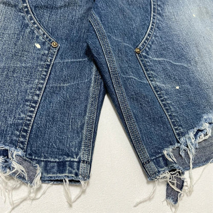 Black Nice Washed Damaged Saint DOUBLE KNEE Zipper Denim Shorts Men Women Oversized Shorts