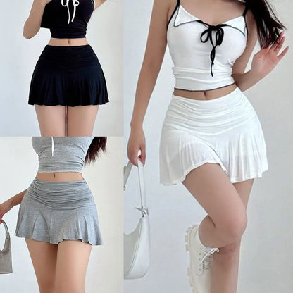 Sweet Pleated Super Mini Skirt Fashion Versatile Black Low-Waisted Skirts Tennis Dance Fitness Short Skirts Women Summer Skirts