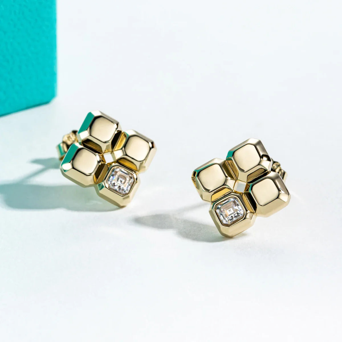 Asscher Cut Moissanite Stud Earrings Yellow Gold Plated Moissanite Earrings For Women Fine Jewelry Wholesale