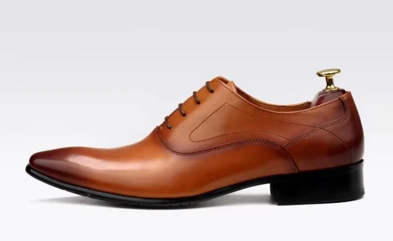 First-layer Cowhide Pointed Leather Shoes For Men British Style Genuine Cow Leather Brownish Yellow Oxford Formal Shoes