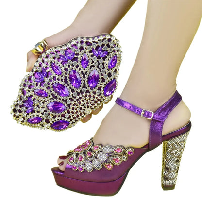 Fashion Italian Shoe and Bag Set for Party In Women Afrcan Party Shoes with Bag Set with Rhinetsone Luxury Shoes Women Designers