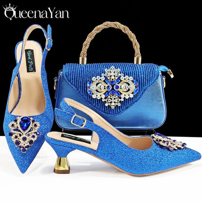 Pointed-Toe Luxury Style Women High Heels Sandal With Bag Set Orange Color for Wedding Party