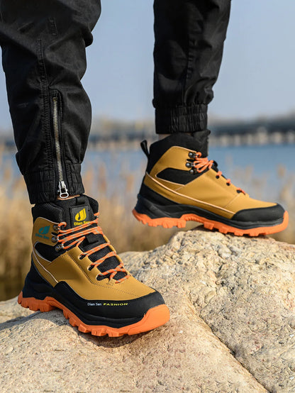 Men Work Boots Puncture-Proof Waterproof Work Shoes Steel Toe Safety Boots Industrial Indestructible Boots Side Leather Shoes