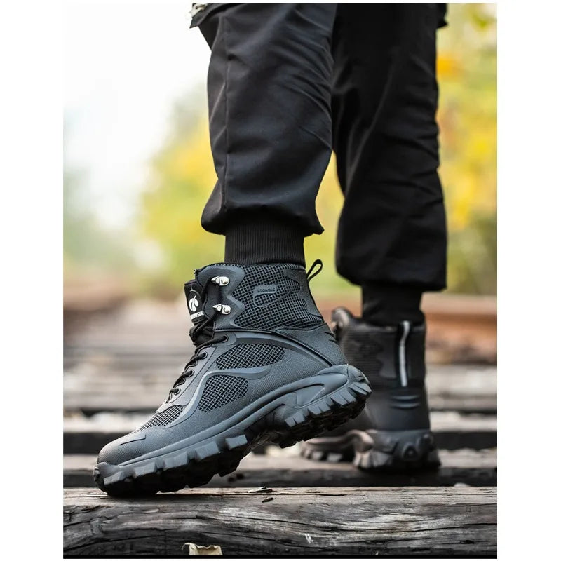High Top Safety Shoes with Steel Toe Caps Anti-Smashing & Anti-Piercing Wear-Resistant Anti-Slip Labor Protection Footwear