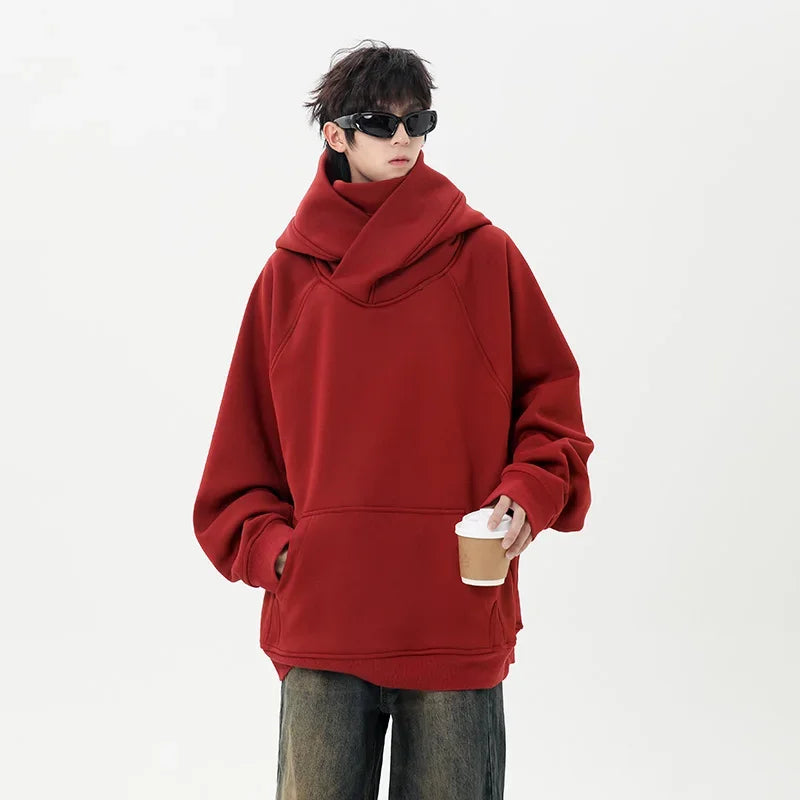 Autumn New High Neck Sweatshirt Men Pile Up Collar Hoodie Harajuku College Style Ninja Sweatshirt Casual Sports Loose Couple Top